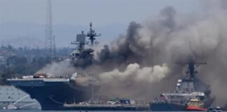 US naval base on fire