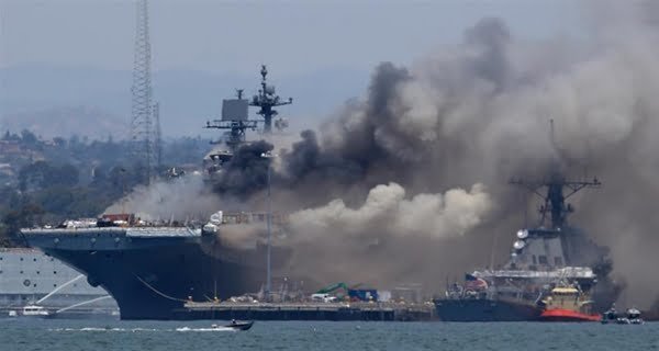 US naval base on fire