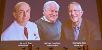 Harvey J. Alter and Charles M. Rice and British scientist Michael Huffton