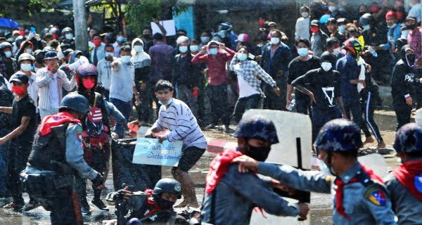 People protest against Myanmar coup