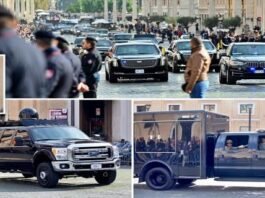 joe Biden with a convoy of 85 vehicles