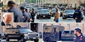 joe Biden with a convoy of 85 vehicles