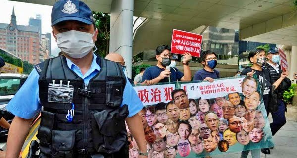 pro-democracy protest by four people