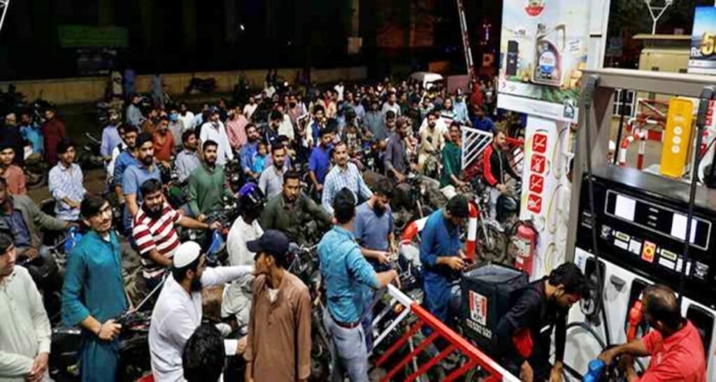 Long queues outside petrol pumps in Sri Lanka