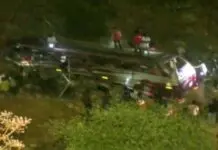 bus fell into ditch, 7 killed, 45 injured