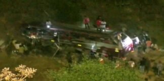 bus fell into ditch, 7 killed, 45 injured