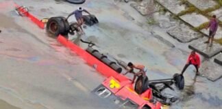 Maharashtra Transport bus fell in Narmada river