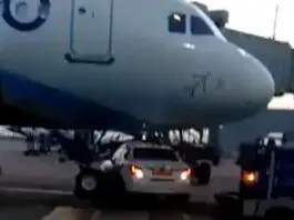 Go First car lands under Indigo aircraft