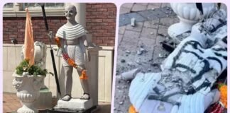 Vandalized Gandhi statue outside temple in New York