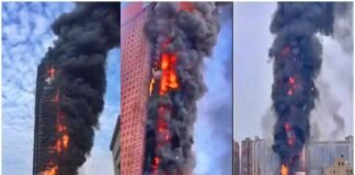 Massive fire in 42-storey building in China