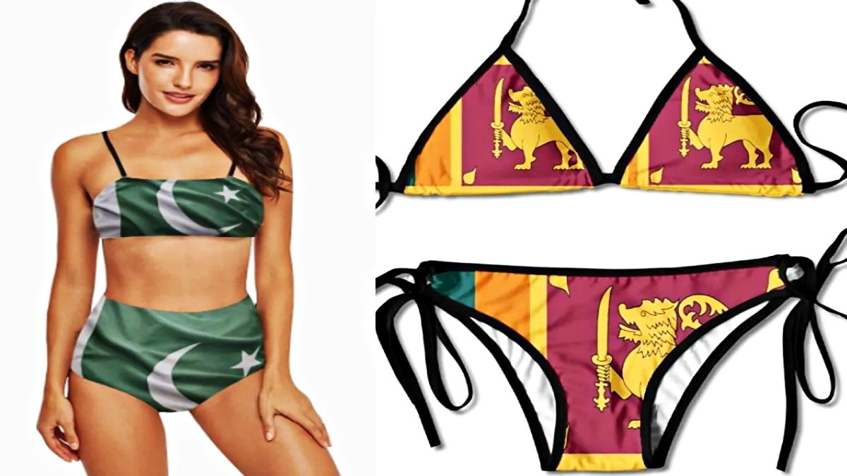 Amidst defeat in Asia Cup, bikinis with Pakistani and Sri Lanka flags