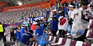 Japan spectators cleaned stadium after match