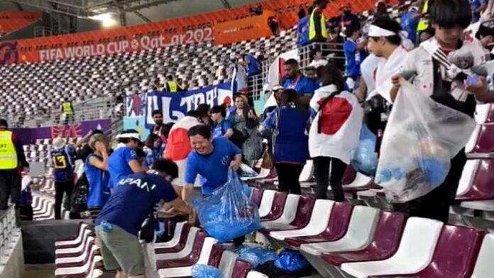 Japan spectators cleaned stadium after match