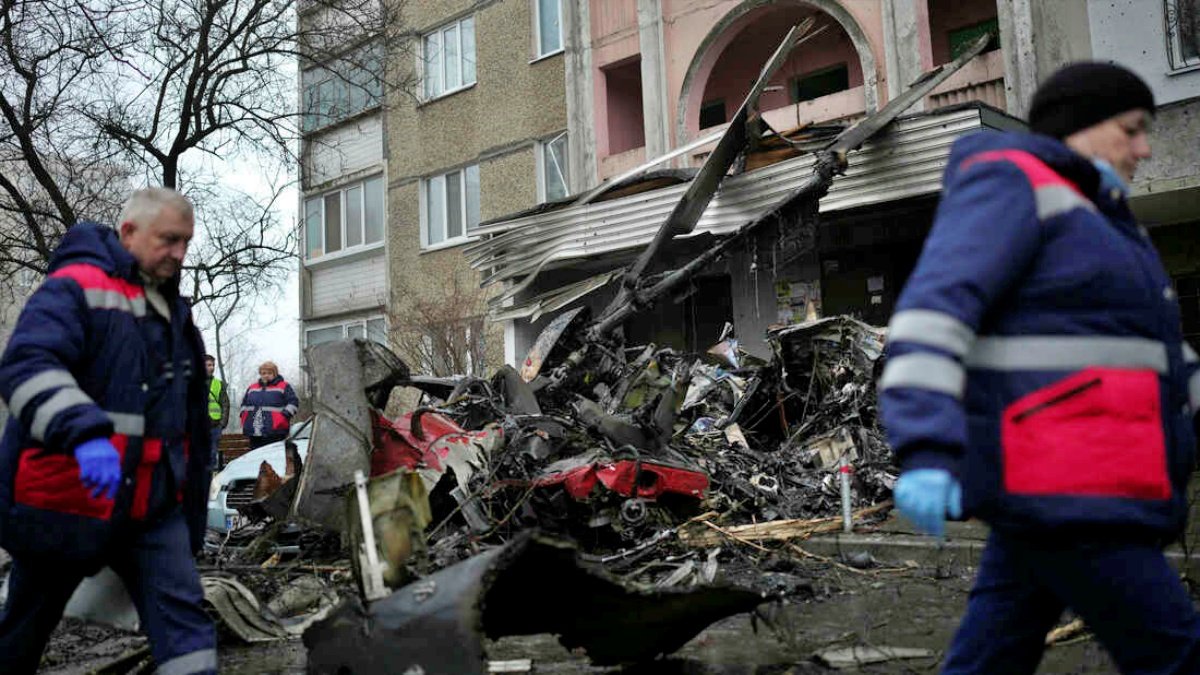 Helicopter crash in Kyiv fell on play school, 16 people including Home Minister killed, 22 injured