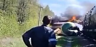 Russia train overturned by explosions