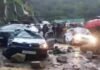 Rocks falling from mountain crushed two cars