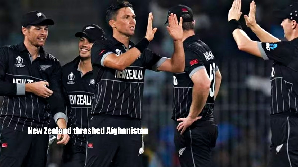 New Zealand thrashed Afghanistan by 149 runs to remain unbeaten in the World Cup
