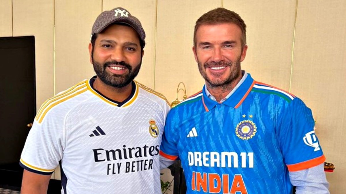 Rohit Sharma meets David Beckham after India’s thrilling win over New Zealand in World Cup semi-final