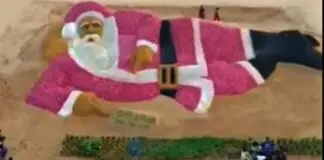 Onion Santa Claus: A Unique Sand Artwork by Sudarshan Patnaik on Puri Beach Onion Santa Claus