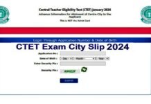 CTET exam city slip