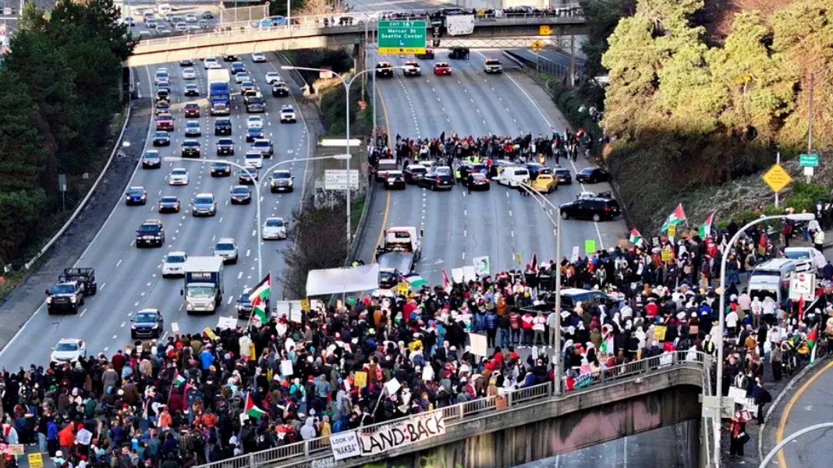 Pro-Palestine activists block highway in Seattle, call for end to Israel-Hamas war