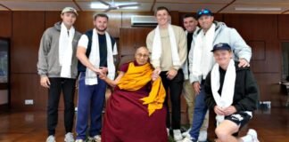 England cricket team with Dalai Lama