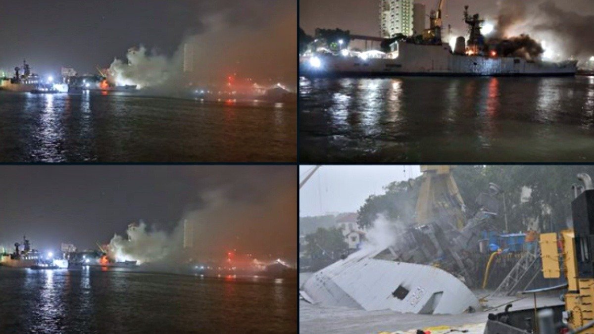 Fire Ravages INS Brahmaputra: Sailor Missing, Warship Rests on Its Side