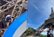 Man Climbs Eiffel Tower