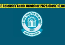 CBSE Releases Admit Cards for 2025 Class 10 and 12