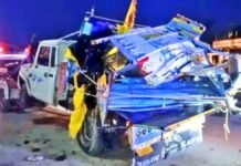 Pickup Collides With Truck Near Bapi in Rajasthan