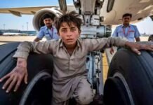 Afghan boy- in landing gear