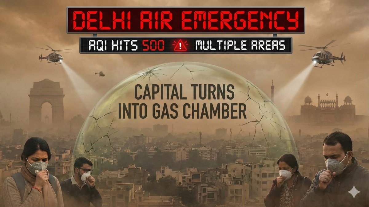 Delhi Air Emergency: AQI Hits 500 In Multiple Areas, Capital Turns Into Gas Chamber