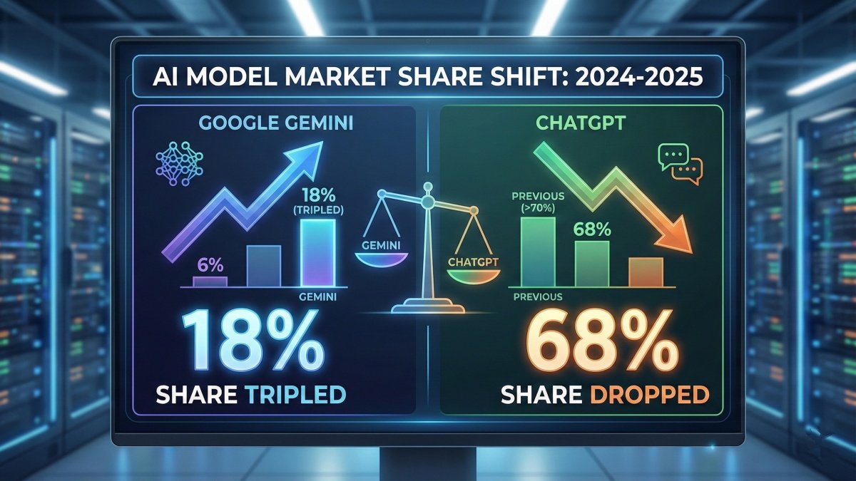 Google Gemini Market Share Triples to 18%, ChatGPT Drops to 68%