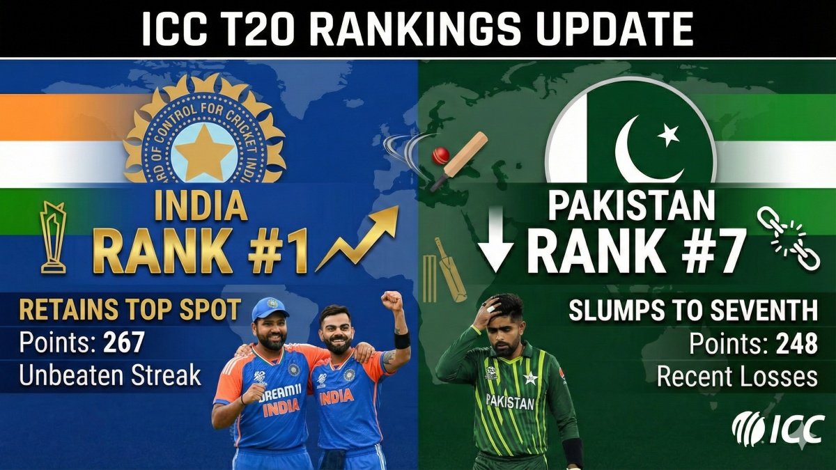 ICC T20 Rankings: India Retains Top Spot, Pakistan Slumps to Seventh