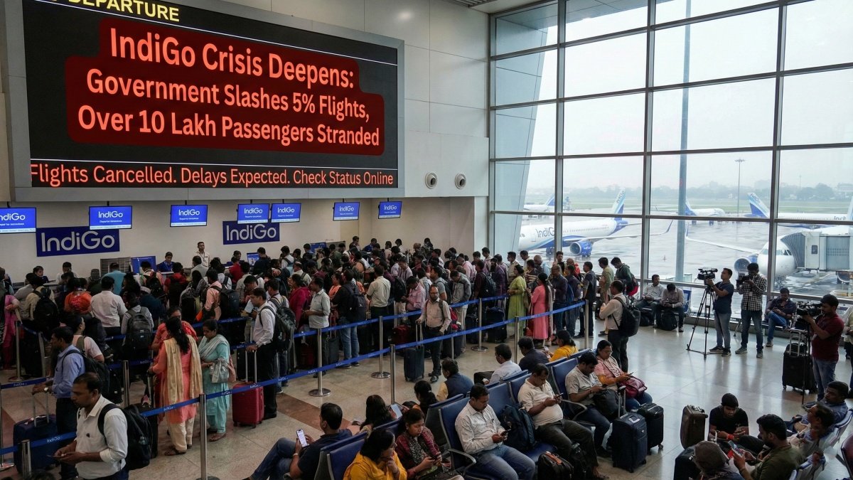 IndiGo Crisis Deepens: Government Slashes 5% Flights, Over 10 Lakh Passengers Stranded