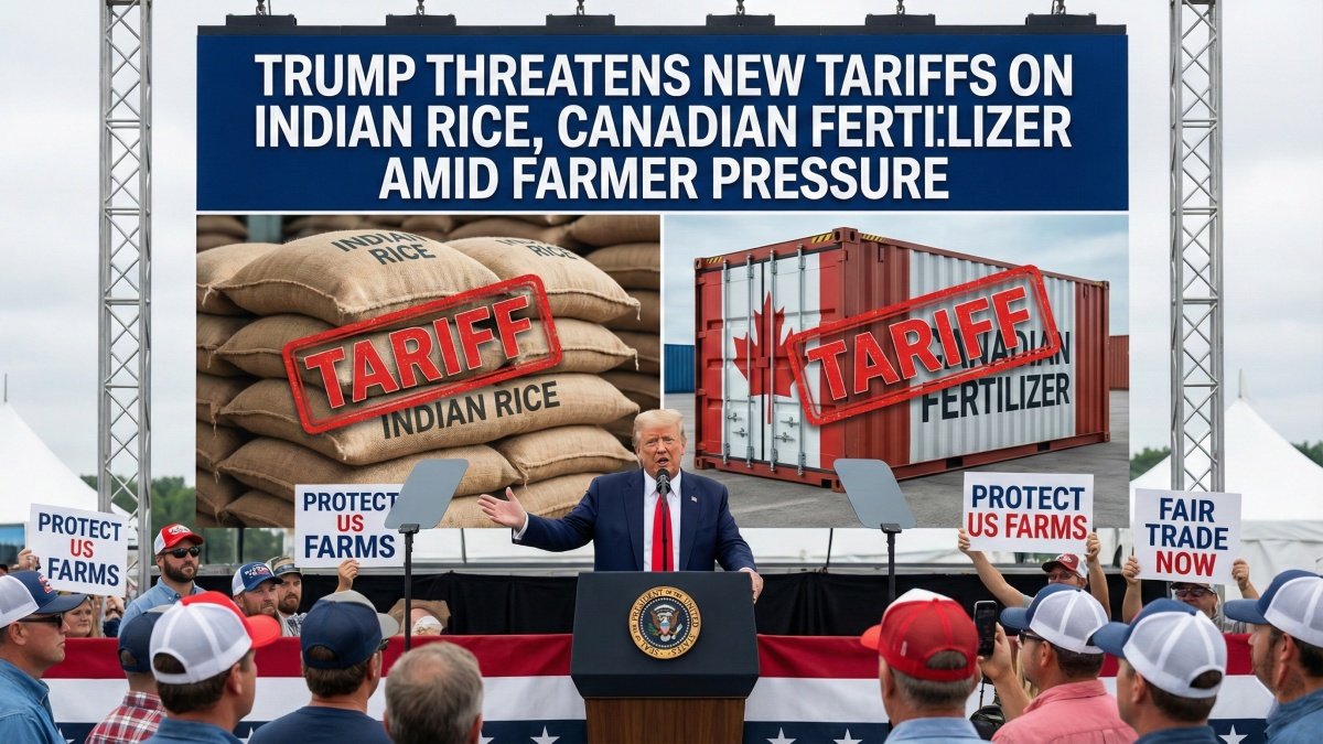 Trump Threatens New Tariffs on Indian Rice, Canadian Fertilizer Amid Farmer Pressure