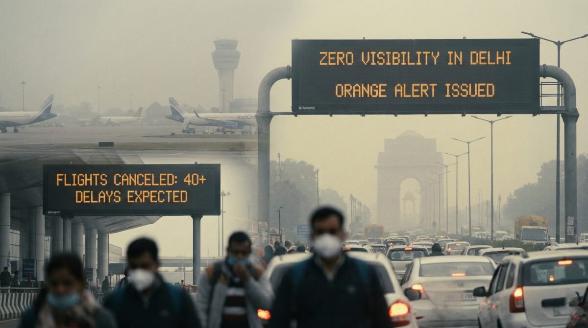 Zero Visibility in Delhi, Orange Alert Issued as 40+ Flights Canceled