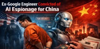 create an Image in 16:9 format for 'Ex-Google Engineer Convicted of AI Espionage for China'