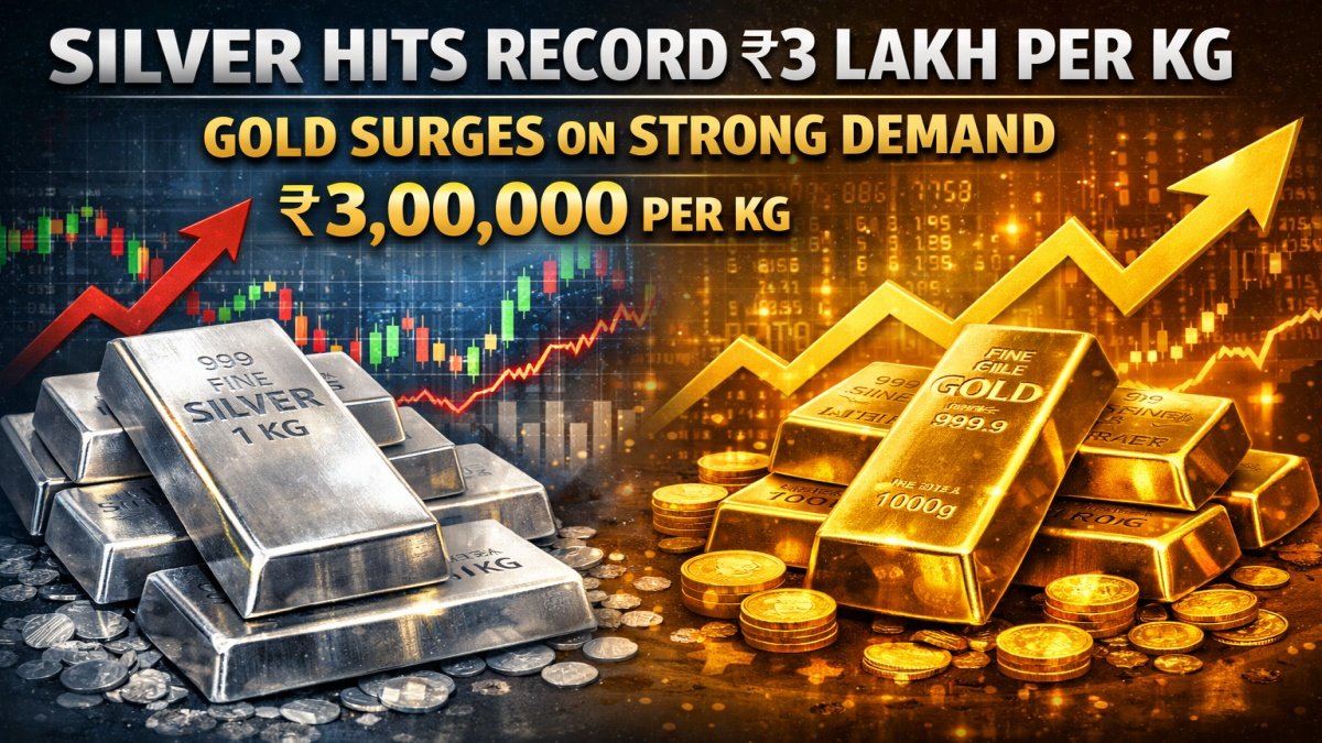 Silver Hits Record ₹3 Lakh Per Kg, Gold Surges on Strong Demand