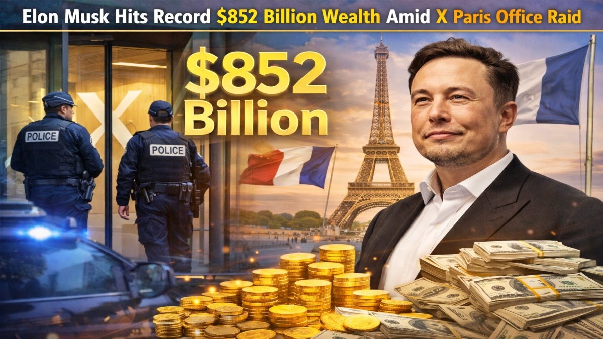 Elon Musk Hits Record $852 Billion Wealth Amid X Paris Office Raid