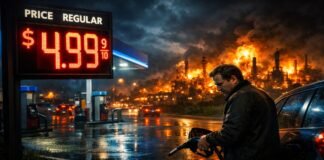 US Gas Prices Hit Record Highs Amid Iran Conflict US gas station at nigh