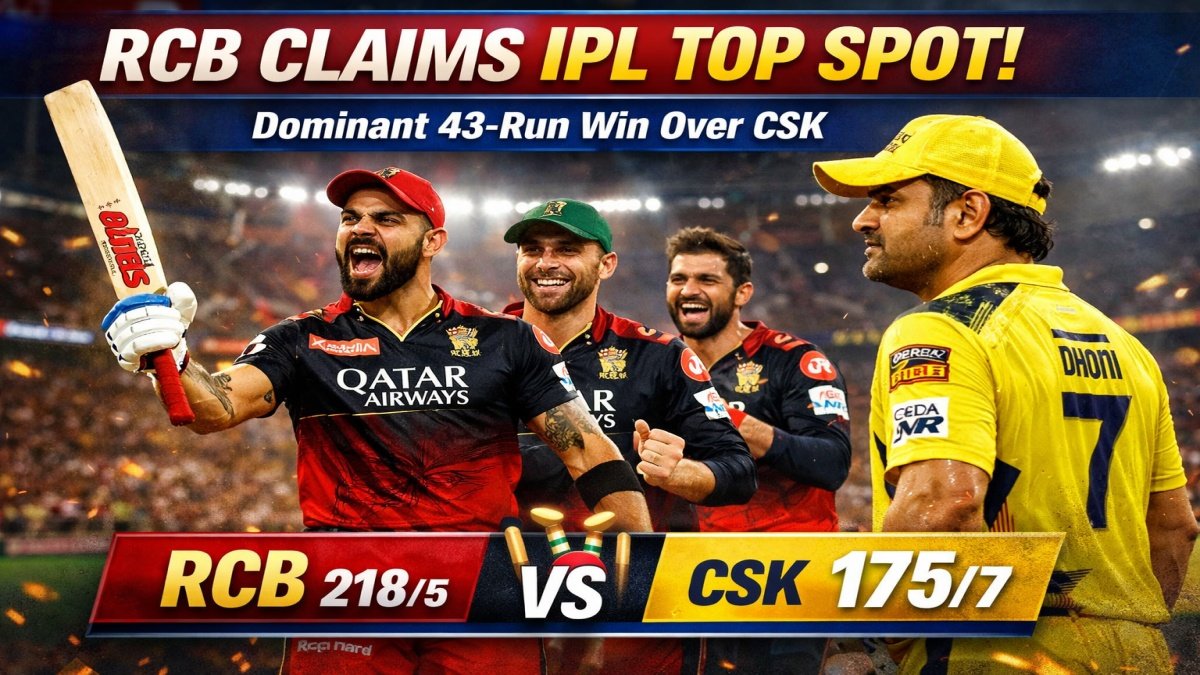 RCB Claims IPL Top Spot Following Dominant 43-Run Win Over CSK