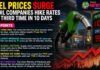 News thumbnail showing bold headline 'FUEL PRICES SURGE' with a green fuel nozzle, a rising red arrow, and a list of key points on the left side.