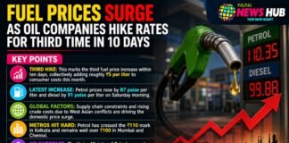 News thumbnail showing bold headline 'FUEL PRICES SURGE' with a green fuel nozzle, a rising red arrow, and a list of key points on the left side.